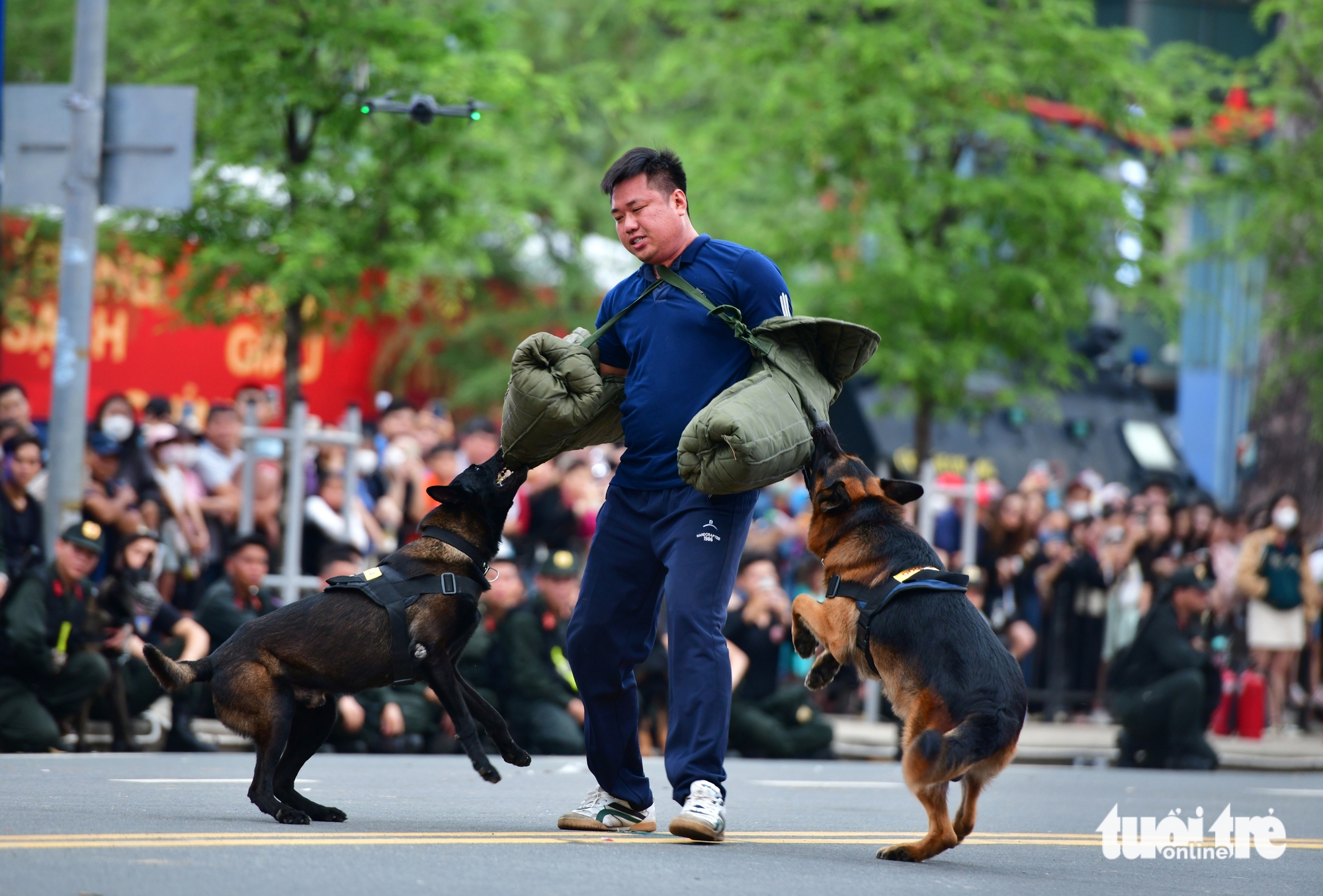 观看机动警察和警犬在黎利路的表演