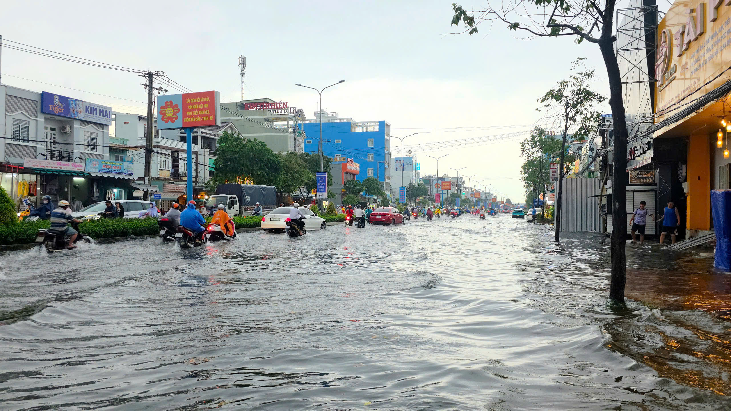 雨季以来芹苴最大降雨，多条道路如河流般淹没