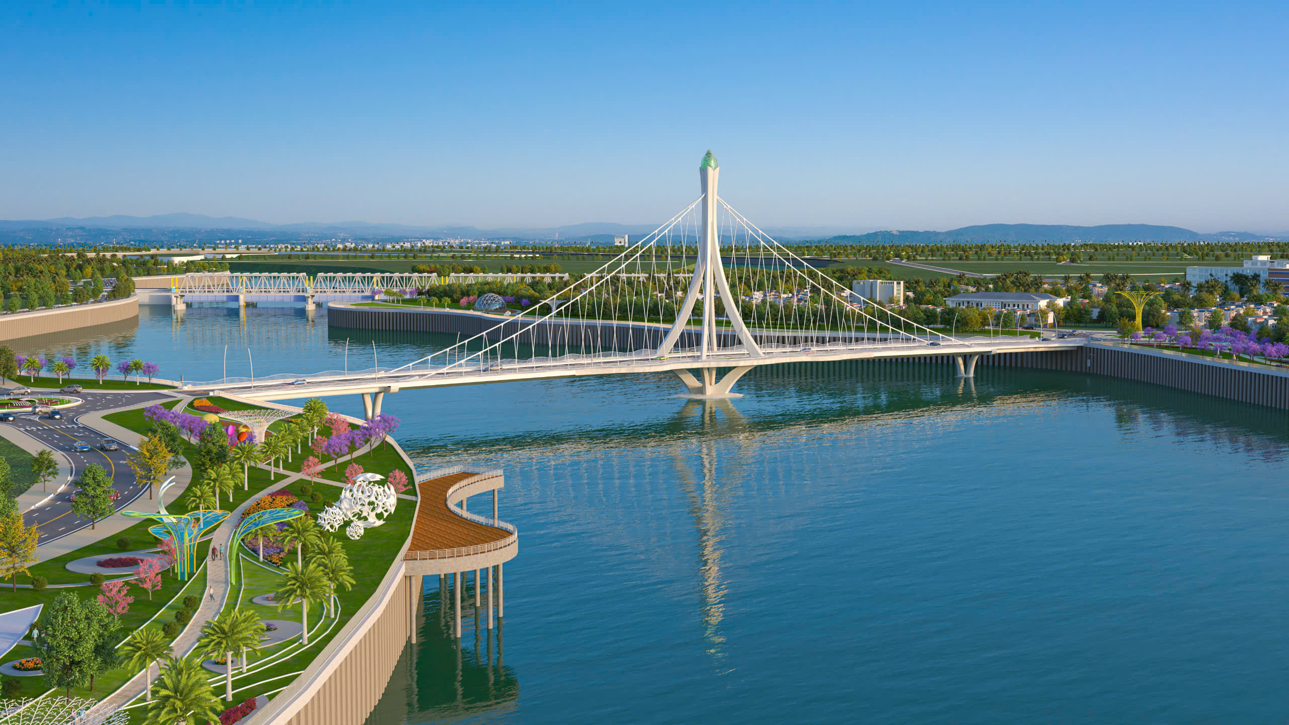 设计横跨芽庄市河流的新桥梁，象征沉香的形象？