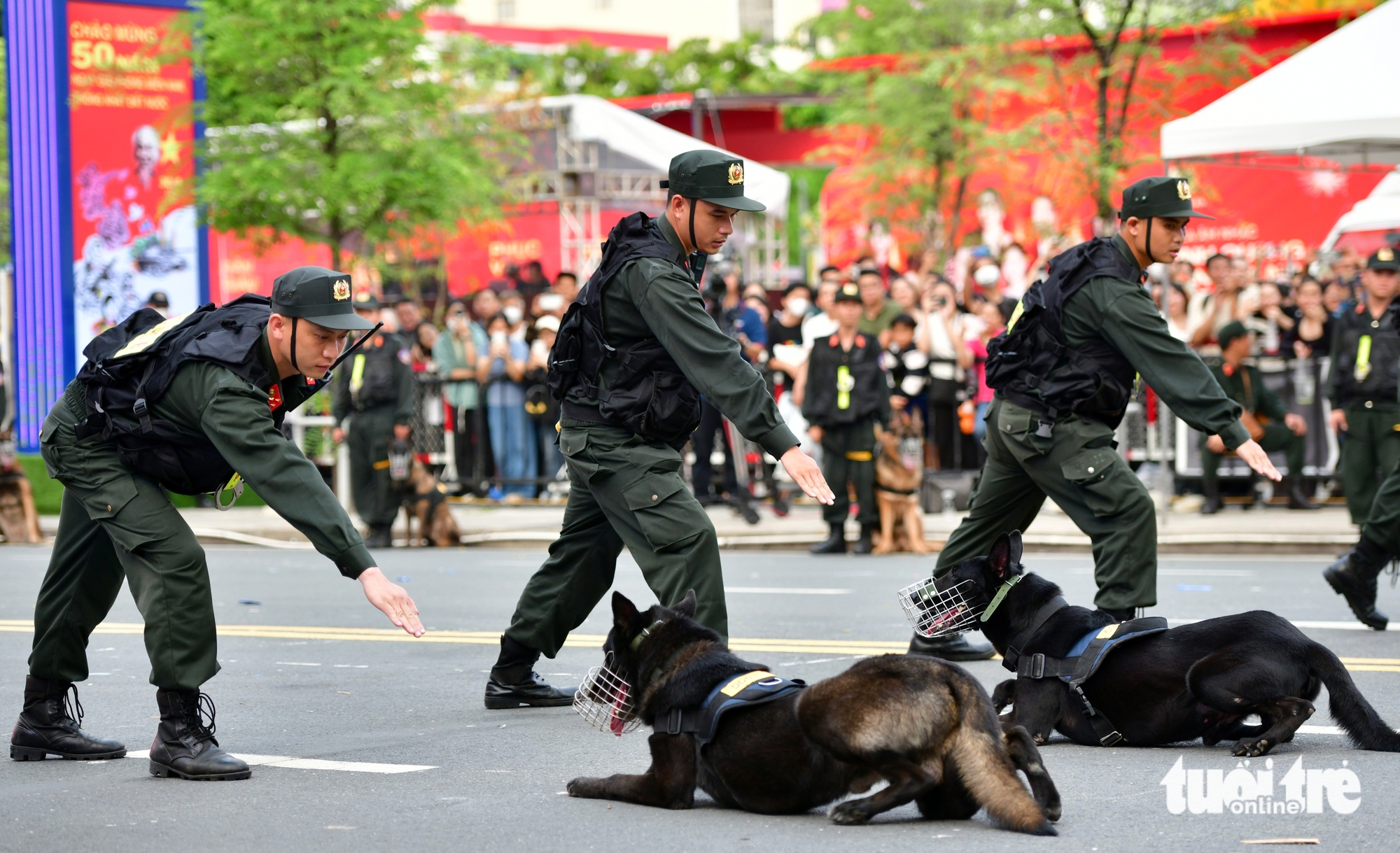 观看机动警察和警犬在黎利路的表演